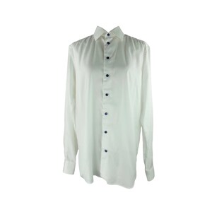 Vintage 2000s Y2K Eton Men's Basic White Collared Long Sleeve Button Up Dress Shirt with Black Buttons