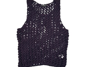Vintage 2000s Purple Crochet Sleeveless Tank Top | Size M-L
