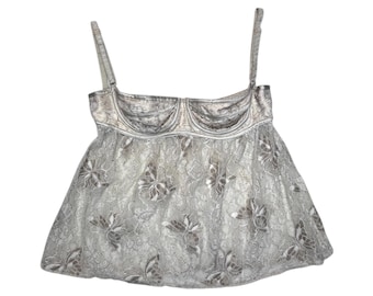 Vintage 2000s DOLCE & GABBANA Cream Metallic Gold Butterfly Lace Bustier Corset Top | Size S