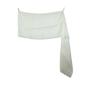 Vintage 80s Silk Chic Mod White Basic Solid Long Wide Neck Tie Scarf with Handrolled Hem