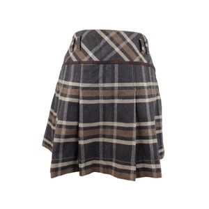 Vintage 2000s Y2K Preppy Academia Schoolgirl Style Wool Blend Plaid Check Print Pleated Mini Skirt | 30 Inch Waist