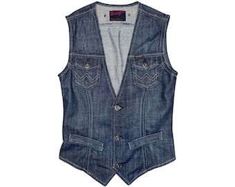 Vintage 2000s WRANGLER Denim Button Down Sleeveless Waistcoat Vest | Size S