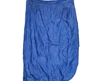 Vintage 2000s VIVIENNE WESTWOOD Blue Balloon Crinkle Denim Midi Skirt | Size S