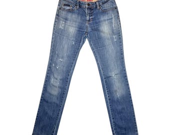 Vintage 2000s DOLCE & GABBANA Low Rise Slim Fit Denim Jeans With Distressed Details | Size S-M