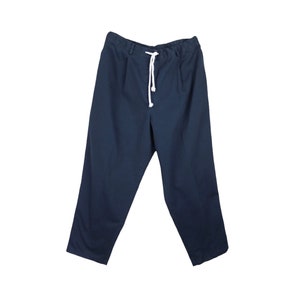 Vintage jaren '90 heren basic effen marineblauwe broekbroek met elastische taille met trekkoord