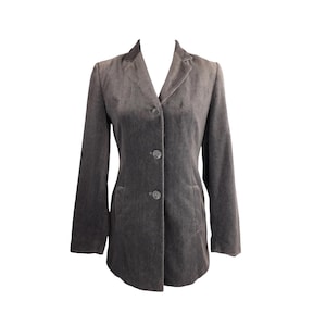 Vintage jaren &#39;90 Mod Bruin Fluwelen Velours Preppy Formele Collared Button Down Blazer Jas | Maat S