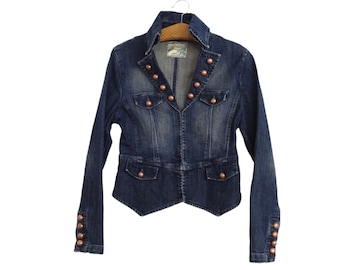 Giacca di jeans vintage con borchie / Lavaggio scuro Y2K, taglia S da donna