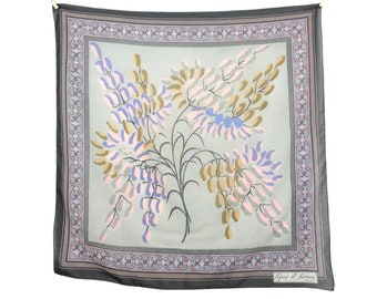 vintage des années 70 Mod bohème hippie rose et noir à motifs floraux grande écharpe carrée signée bandana cravate