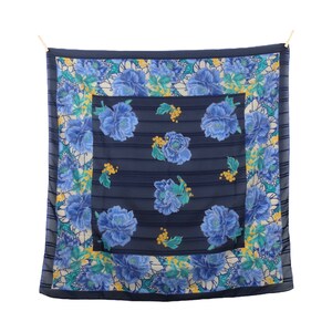 Vintage 80s Bohemian Avant-Garde Navy Blue Floral Print Large Square Bandana Neck Tie Scarf