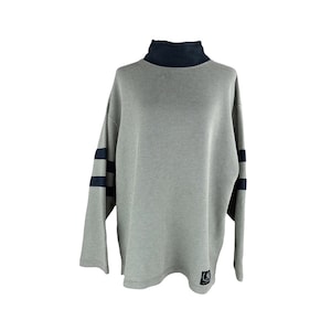 Vintage 90s Y2K Streetwear Athletic Style Grey & Navy Blue Woven Roll Neck Pullover Jumper