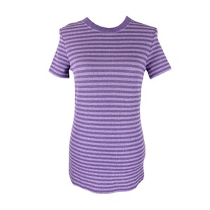 Vintage 2000s Y2K Max Mara Max & Co Mod Chic Crew Neck Striped Metallic Purple Knit Short Sleeve Blouse | Size M