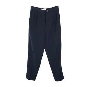 Vintage 90s Minimalist Preppy Mod Navy Blue High Waisted Solid Basic Straight Leg Dress Pant Trousers | 29 Inch Waist