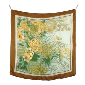 Vintage 70s Silk Tropical Mid-Century Floral Print Square Bandana Neck Tie Scarf