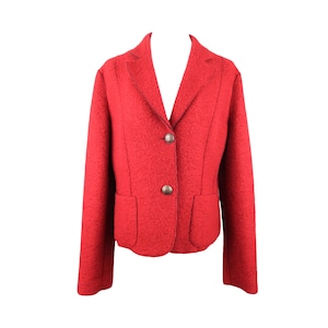 Vintage 2000s Y2K Krizia Preppy Chic Red Boucle Wool Blend Winter Blazer Jacket