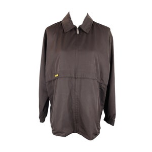 Vintage 90s Men&#39;s Utilitarian Bohemian Solid Dark Brown Collared Zip Up Windbreaker Shell Jacket | Size L