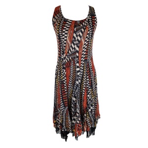 Vintage 2000s Y2K Bohemian Hippie Abstract Checkered Print Layered Sleeveless Midi Maxi Dress | Size M