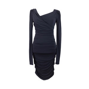 Vintage 2000er Jahre Y2K Sportstaff Marineblau Ausgestattet Bodycon Mesh Midi Bleistift V-Ausschnitt Sammelt Wickelkleid