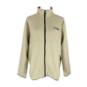 Vintage 2000s Y2K Men&#39;s Streetwear Outerwear Athletic Style Cream High Roll Neck Zip Up Fleece Jacket