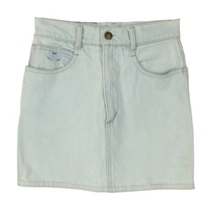 Vintage 2000s Fiorucci Designer Bohemian Light Wash Fitted Denim Above-the-Knee Mini Skirt | 24 Inch Waist