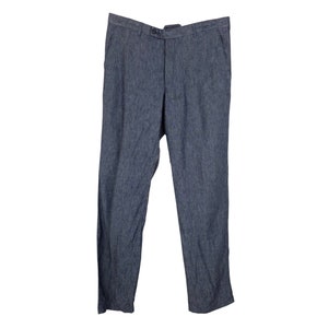 Vintage 70s Men&#39;s Mod Minimalist Solid Basic Grey Straight Leg Trouser Dress Pants | 34 Inch Waist