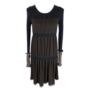 Vintage 2000s Y2K Cop Copine Subversive Soft Grunge Long Sleeve Scoop Neck Below-the-Knee Midi Dress with Cuffs | Size M