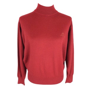 Vintage 90s Preppy Mod Sólido Básico Rojo Oscuro Alto Mockneck Jersey de punto Jersey / Tamaño S-M