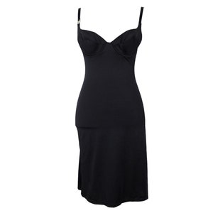 Vintage 2000s Y2K Dolce & Gabbana Mare Chic Formal Black Tank Fitted Slip Mini Dress with Silver Strap Detail | Size M-L