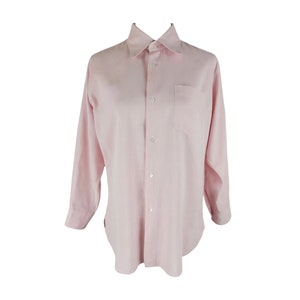 Vintage 90er Jahre Y2K Herren Minimalist Preppy Solid Pastell Baby Rosa Kragen Langarm Button Up Dress Shirt | Größe M