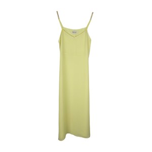 Vintage 90s Chic Formal Pastel Light Yellow Sleeveless Chiffon Tank Floor Length Maxi Dress with Lace Trim | Size S