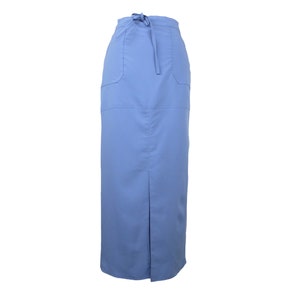 Vintage 90s Chic Periwinkle Blue High Waisted Straight Silhouette Fitted Maxi Skirt with Slit & Pockets | 27-29 Inch Waist