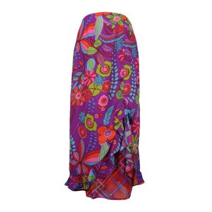 Vintage 2000s Y2K Bright Funky Psychedelic Floral Abstract Patterned Low Rise Layered Ruffle Maxi Skirt | 29 Inch Waist