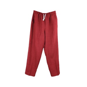Vintage 2000s Y2K Red Cigarette Silhouette Relaxed Fit Trouser Pants with Elasticated Waist & Drawstring