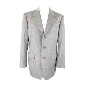 Vintage 90s Men&#39;s Formal Grey Check Print Collared Button Down Blazer Jacket | Size M