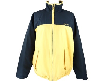 Vintage Nautica Fleece Lined Windbreaker Jacket, Navy & Yellow, 90s Y2K