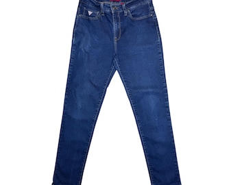 Vintage 2010s GUESS Athletic Tapered Style Blue Denim Jeans with Stretch | 32 Inch Waist