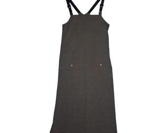 Vintage 2000s COP COPINE Subversive Grey Pinafore Sleeveless Maxi Shift Dress with Red Stitching Detail | Size S-M