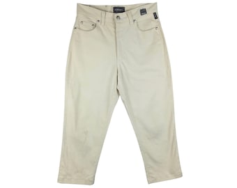 Vintage 2000s Y2K VERSACE JEANS COUTURE Tan Beige Off-White High Waisted 3/4 Length Capri Pants | 31 Inch Waist