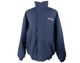 Vintage 90s Y2K Kolon Sport Streetwear Sports Athletic Basic Navy Blue High Roll Neck Zip & Snap Button Padded Jacket | Men’s Size XXL