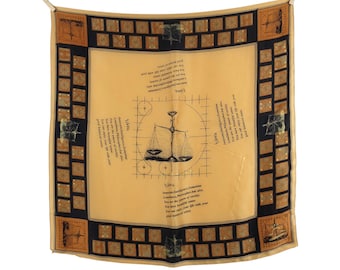 Vintage 90s Silk Celestial Astrology Libra Philosophy Abstract Square Bandana Neck Tie Scarf