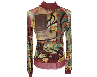 Vintage 90s Kenzo Blue Mesh Top, Native Long Sleeve Top