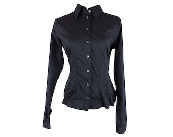 Dolce & Gabbana Black Boned Corset Shirt – Y2K Gothic Style Button Up