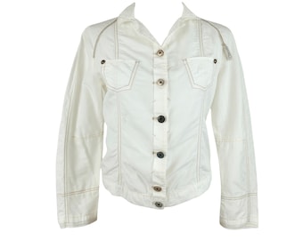 Vintage 2000s Y2K Marithé + François Girbaud Designer White Button Up Thin Lightweight Denim Jacket Shirt