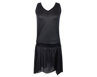 Vintage 2000s Y2K Balletcore Black Sleeveless Sheer Open Back Halter Drop Waist Midi Circle Dress