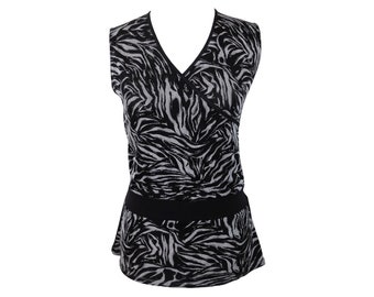 Vintage 90s 2000s Y2K Subversive Grunge Black & Silver Animal Print V-Neck Sleeveless Tunic Top