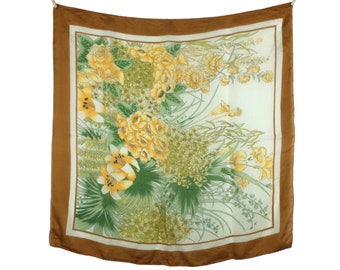 Vintage 70s Silk Tropical Mid-Century Floral Print Square Bandana Neck Tie Scarf