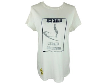 Vintage Just Cavalli Y2K T Shirt Green Hawaiian Hula Girl Graphic