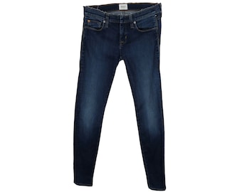 Vintage 2000er Jahre Y2K Hudson Designer Twee Style dunkelblaue Waschung Slim Skinny Jeans mit Knöchel Reißverschluss Detail | Größe XS