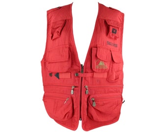 Vintage 90s Red Gorpcore Utility Vest | Korean Zip Up, Men's XL-XXL