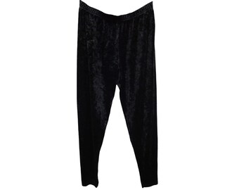 Vintage 90s Crushed Velvet Leggings | Grunge Goth Black Pants, Size M