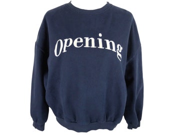 Vintage 2000s Y2K Streetwear Opening Dark Navy Blue Crew Neck Pullover Sweatshirt | Size S-M